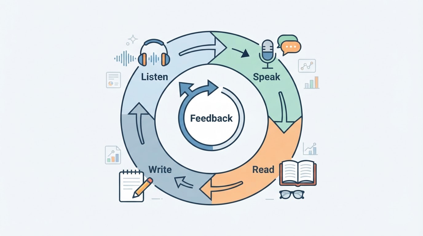 Workflow diagram for free app to learn english with ai.