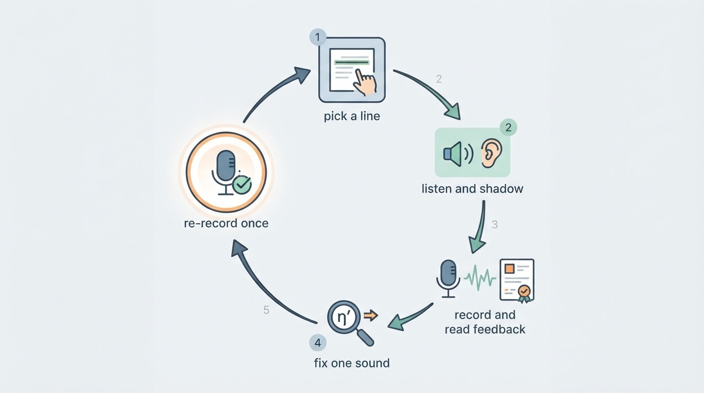 Workflow diagram for how to improve my pronunciation score.
