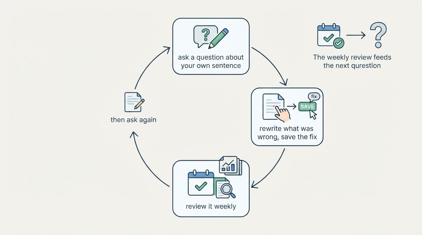 Workflow diagram for ai language assistant for self study.